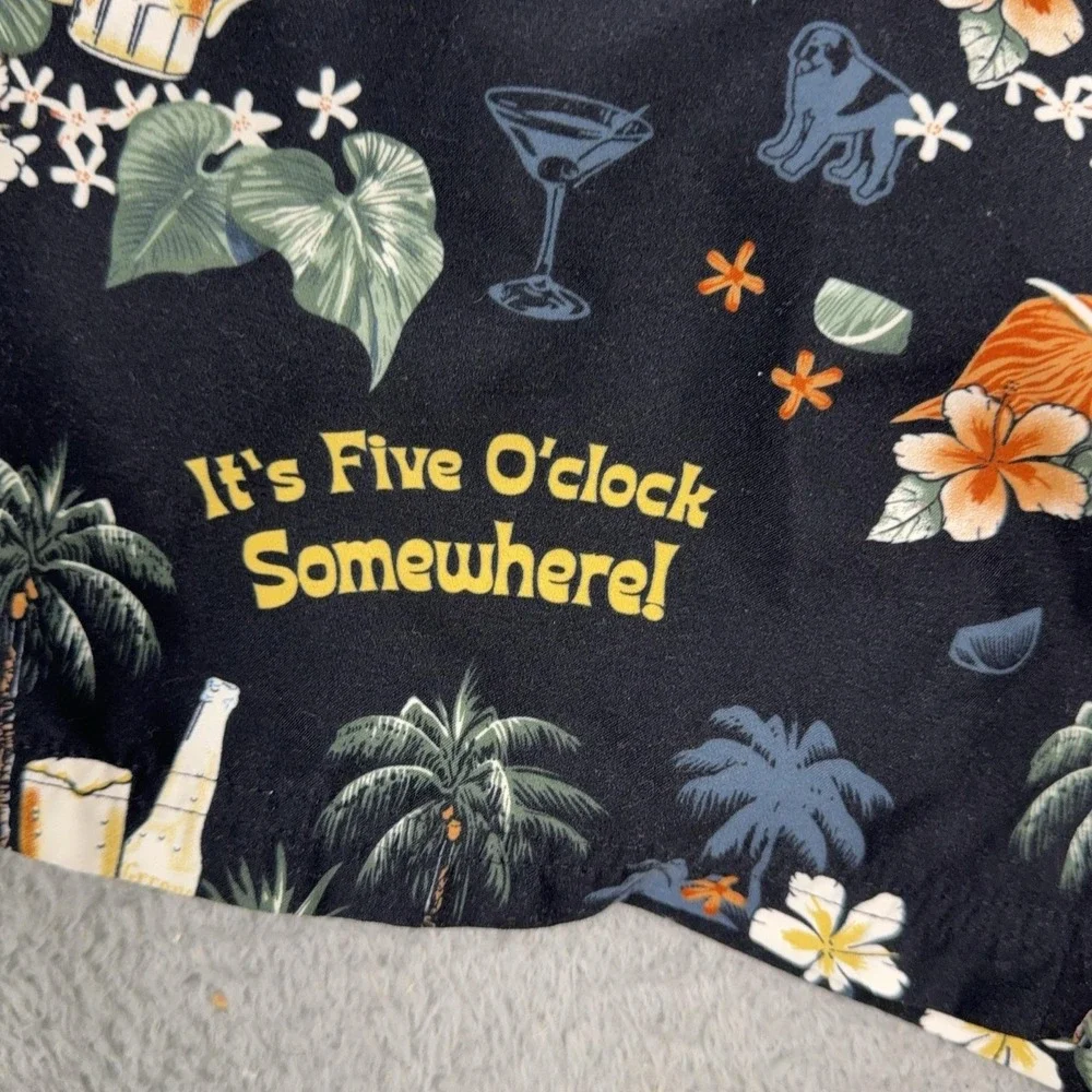 Big Dogs Swim Trunks Mens 2XL Black Hawaiian Beer Print Elastic Waist Mesh Lined